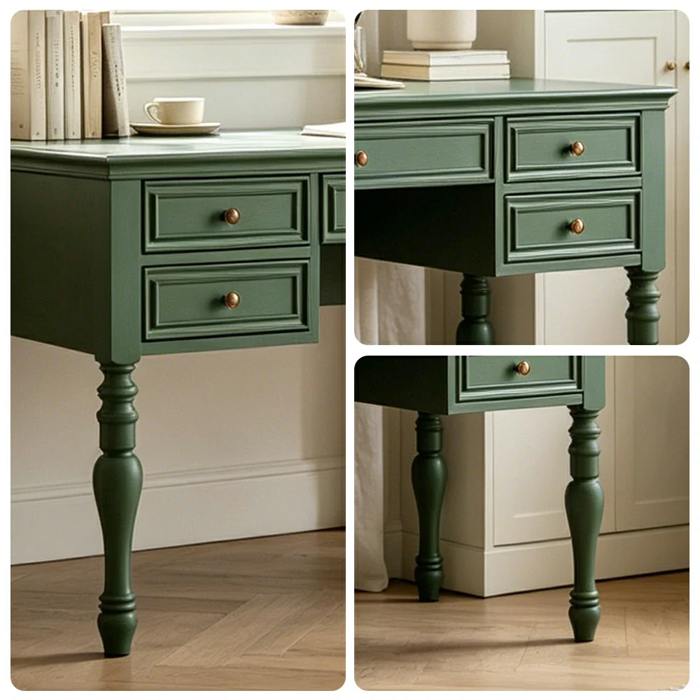 LUXORA Solid Wood Study Desk with 5 Drawers Vintage Home Office Writing Table 120/140cm - Dark Green - Image 3