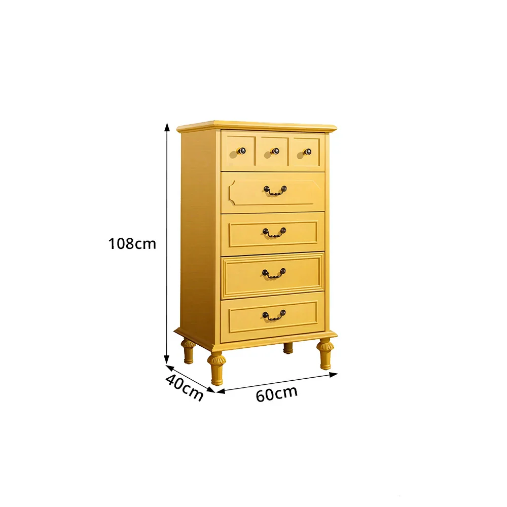 LUXORA Solid Wood Tallboy Chest of Drawers Vintage Storage Cabinet for Bedroom 60cm - Yellow - Image 8