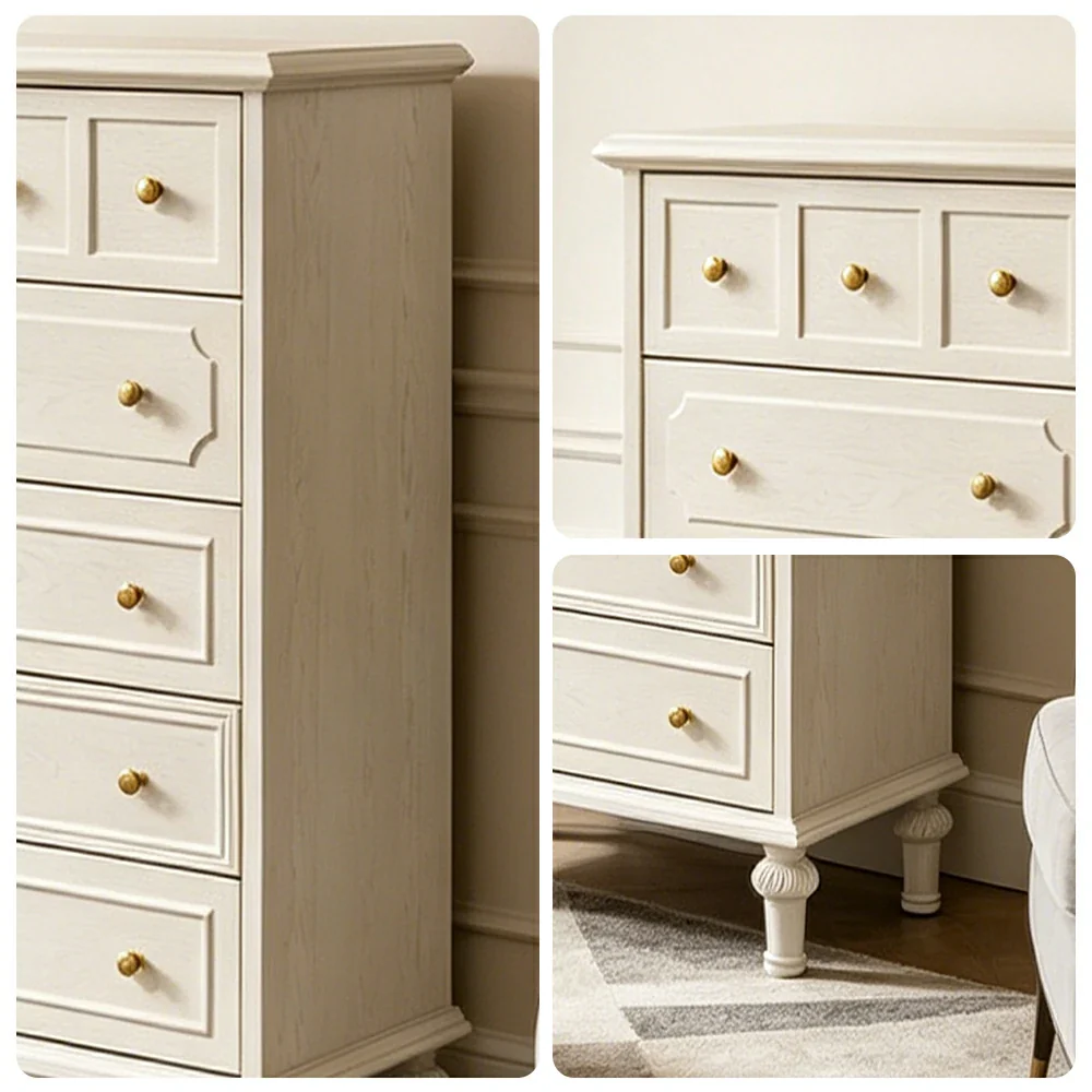 LUXORA Solid Wood Tallboy Chest of Drawers Vintage Storage Cabinet for Bedroom 60cm - Beige - Image 3