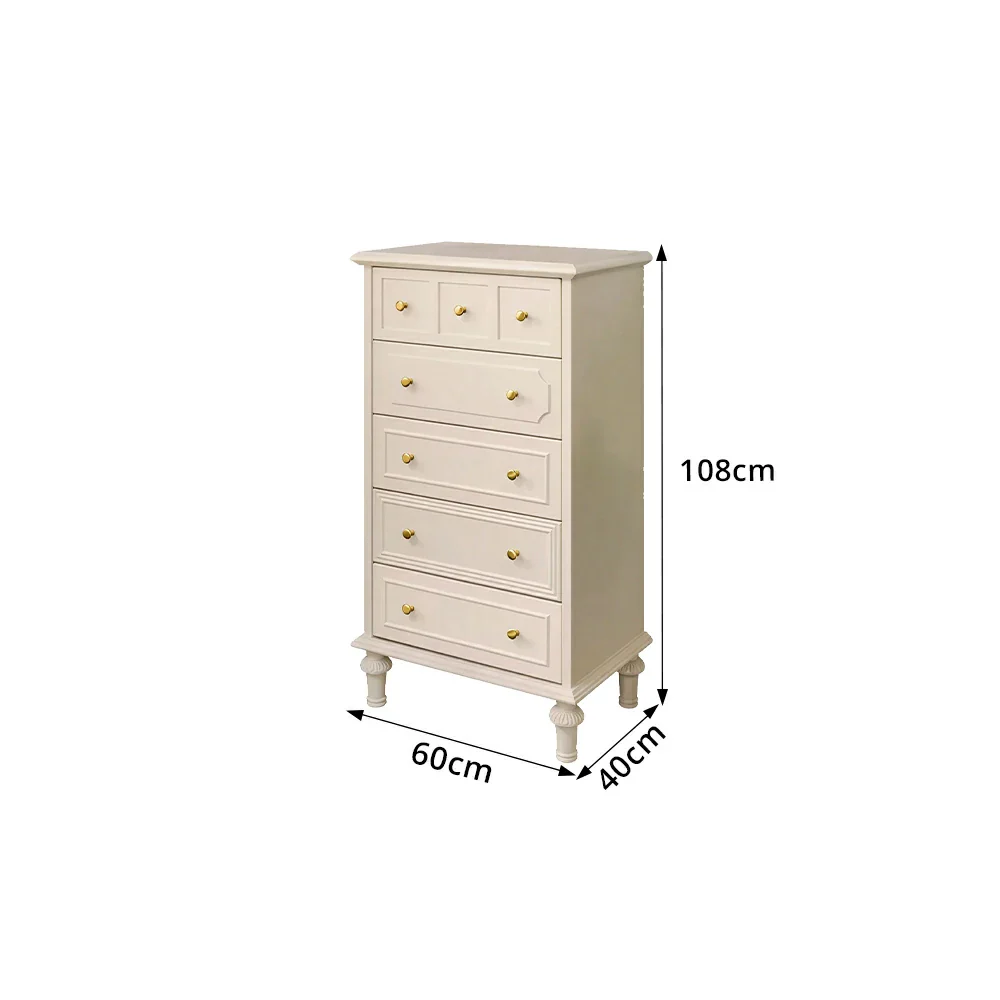 LUXORA Solid Wood Tallboy Chest of Drawers Vintage Storage Cabinet for Bedroom 60cm - Beige - Image 8
