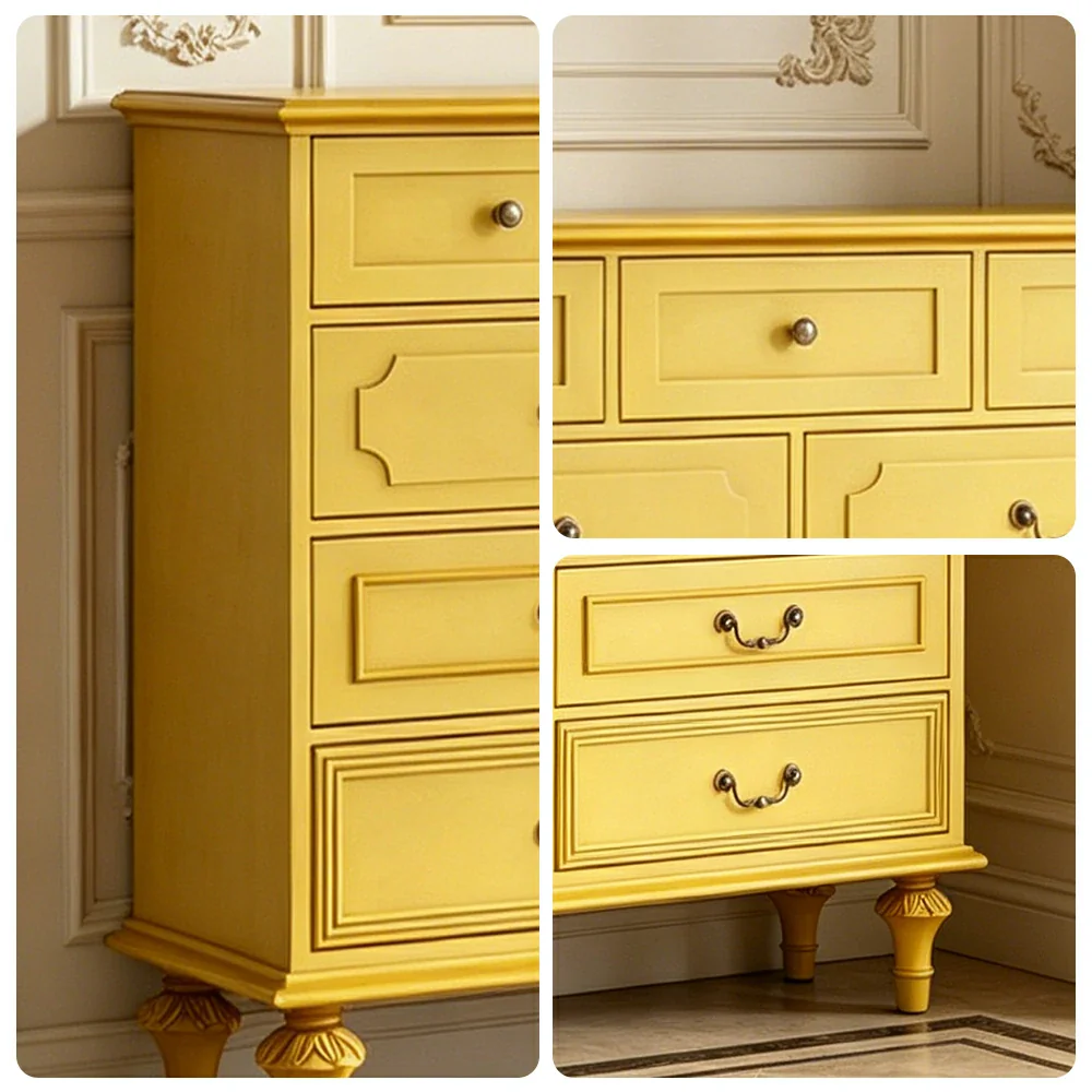 LUXORA Solid Wood 9 Drawer Dresser Vintage Storage Cabinet for Bedroom Living Room 120cm - Mustard Yellow - Image 3