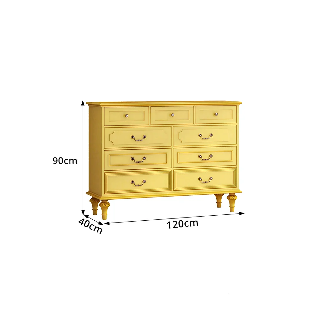 LUXORA Solid Wood 9 Drawer Dresser Vintage Storage Cabinet for Bedroom Living Room 120cm - Mustard Yellow - Image 8