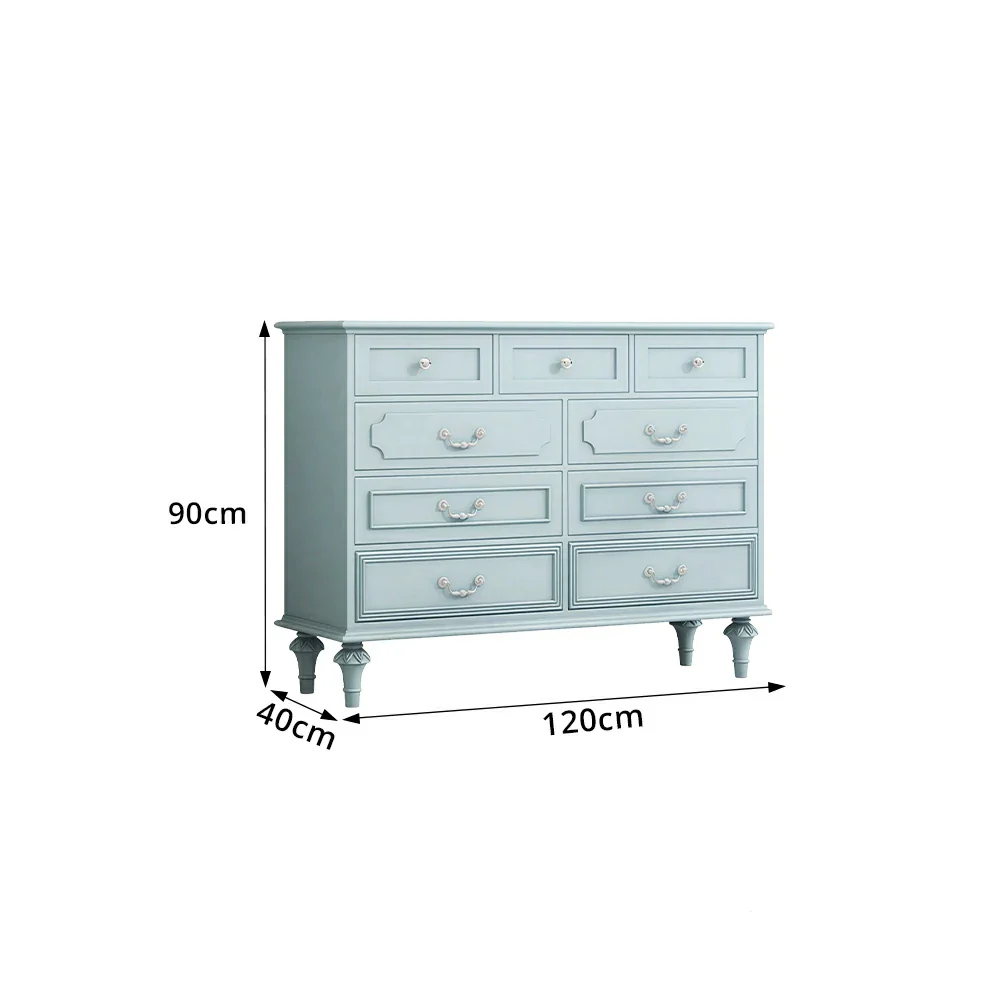 LUXORA Solid Wood 9 Drawer Dresser Vintage Storage Cabinet for Bedroom Living Room 120cm - Blue - Image 7
