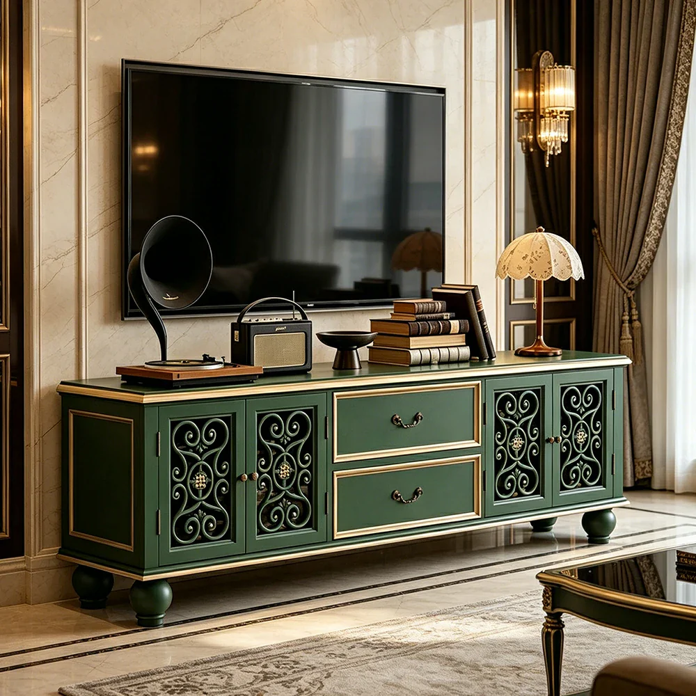 LUXORA Solid Wood TV Cabinet Carved Storage Entertainment Unit 180/200cm for Living Room - Image 2