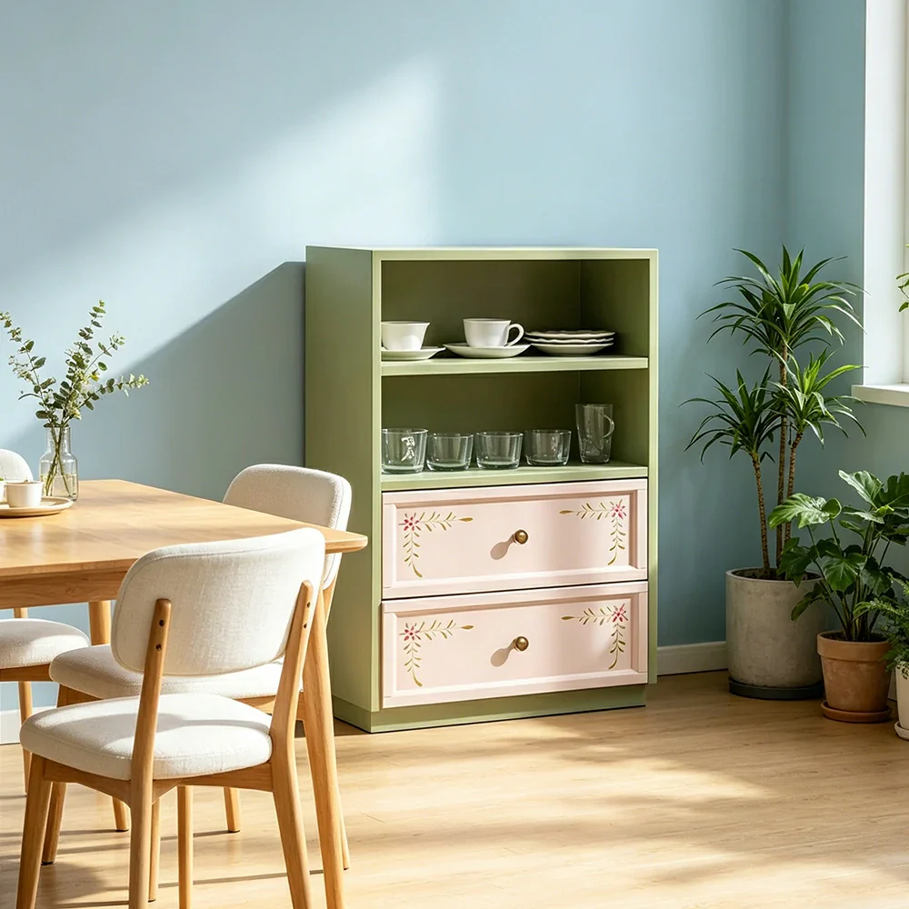 LUXORA Modular Solid Wood Bookcase Double Drawer Storage Cabinet for Living Room Dining Area - Image 2