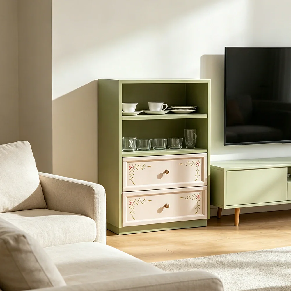 LUXORA Modular Solid Wood Bookcase Double Drawer Storage Cabinet for Living Room Dining Area - Image 4