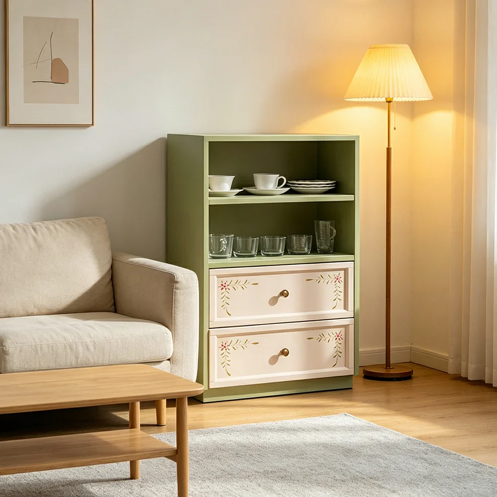 LUXORA Modular Solid Wood Bookcase Double Drawer Storage Cabinet for Living Room Dining Area - Image 5