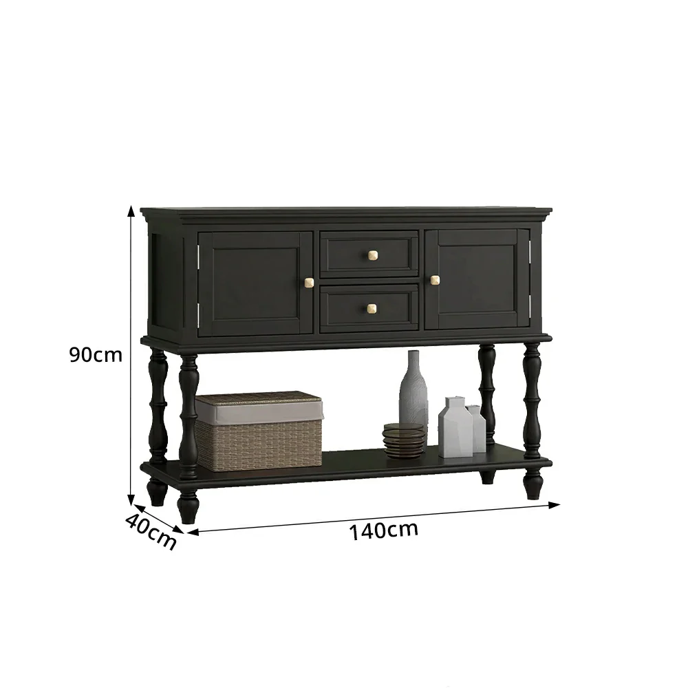 LUXORA Solid Wood Side Cabinet Embossed Grain Storage Console 120/140cm for Entryway Living Room - Black - Image 9