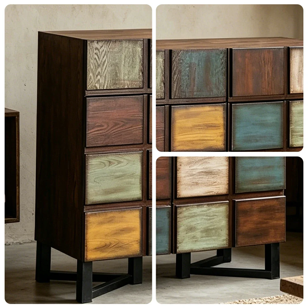 LUXORA Vintage Patchwork Side Cabinet Large Storage Organizer for Living Room Entryway - Image 3