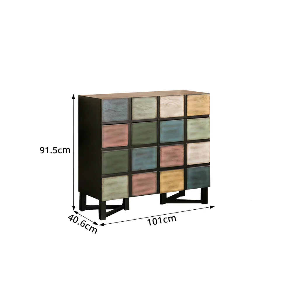 LUXORA Pine Wood Patchwork Storage Cabinet Decorative Organizer for Entryway Dining Area - Image 8