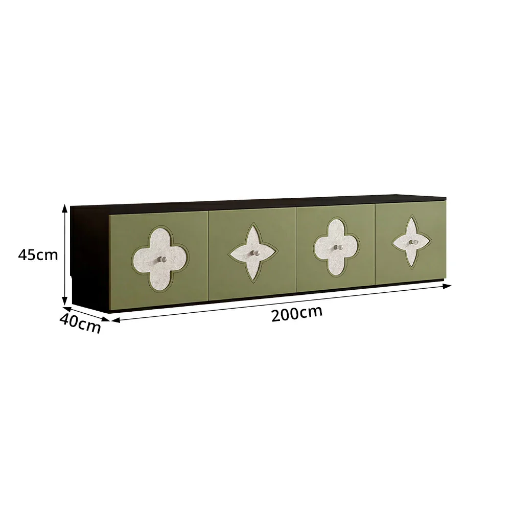 LUXORA Modern TV Cabinet Natural Shell Detail Storage Console for Living Room Entertainment Area - Black&Green - Image 8
