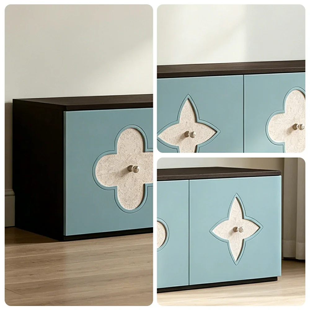 LUXORA Modern TV Cabinet Natural Shell Detail Storage Console for Living Room Entertainment Area - Black&Blue - Image 3