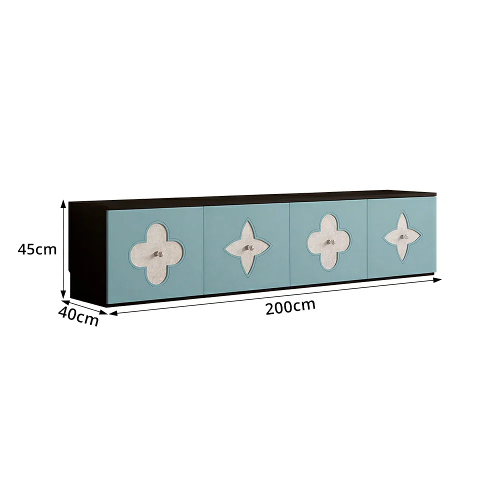 LUXORA Modern TV Cabinet Natural Shell Detail Storage Console for Living Room Entertainment Area - Black&Blue - Image 7