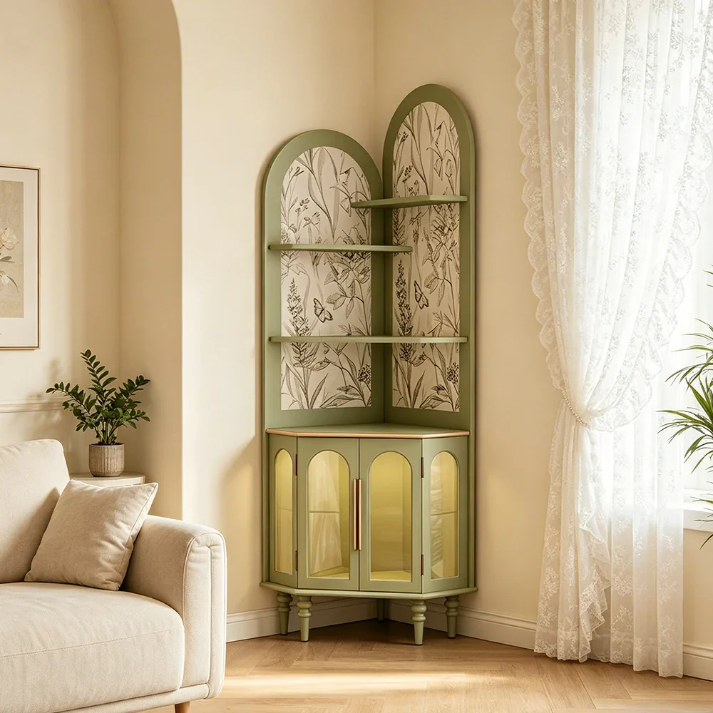 LUXORA Corner Storage Cabinet Multi-Layer Space Saving Organizer for Living Room Small Spaces - Green - Image 4