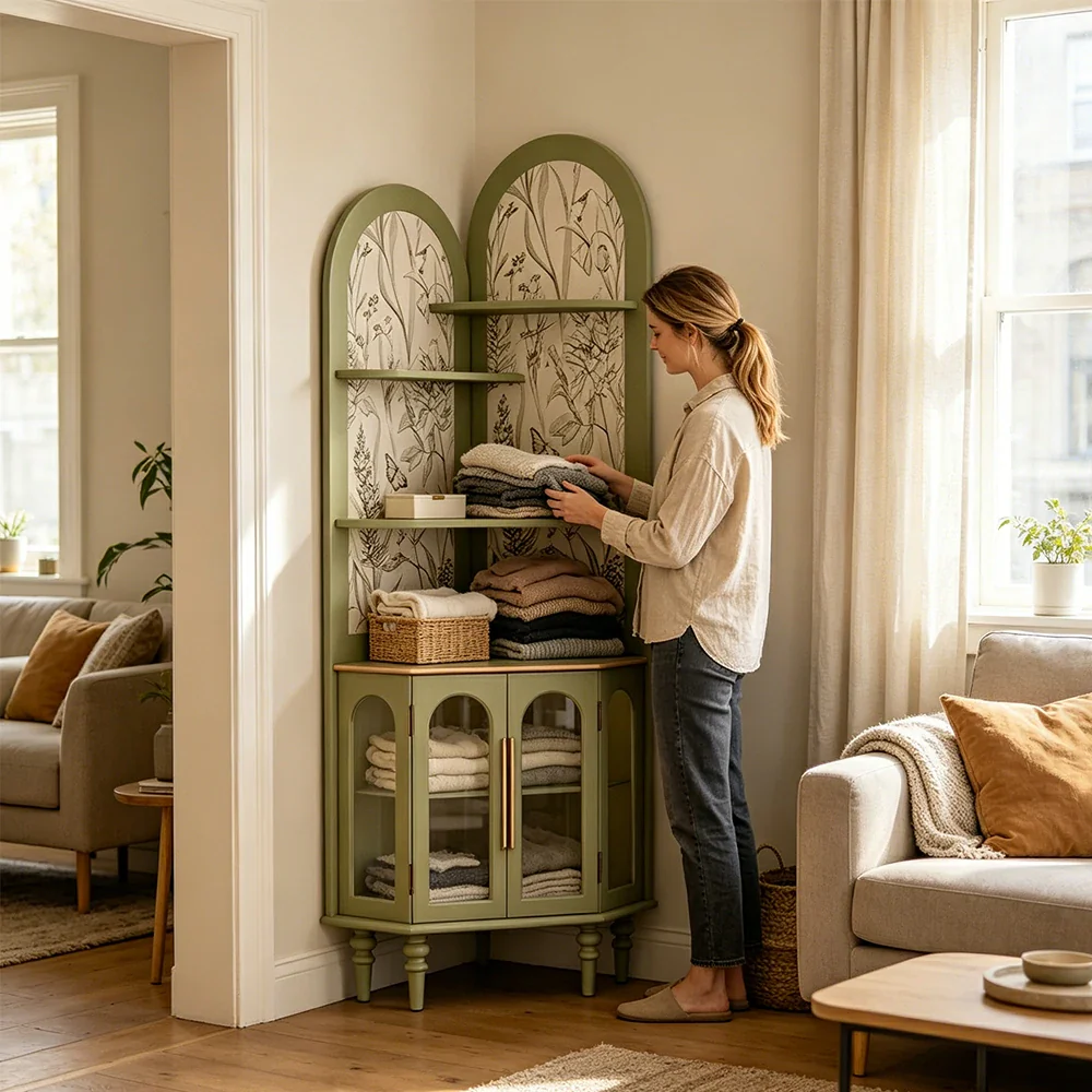 LUXORA Corner Storage Cabinet Multi-Layer Space Saving Organizer for Living Room Small Spaces - Green - Image 7