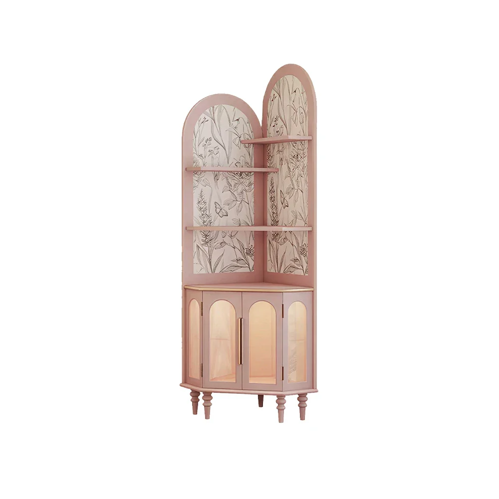 LUXORA Corner Storage Cabinet Multi-Layer Space Saving Organizer for Living Room Small Spaces - Pink