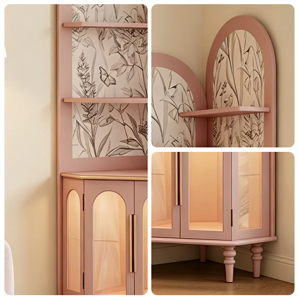 LUXORA Corner Storage Cabinet Multi-Layer Space Saving Organizer for Living Room Small Spaces - Pink - Image 3