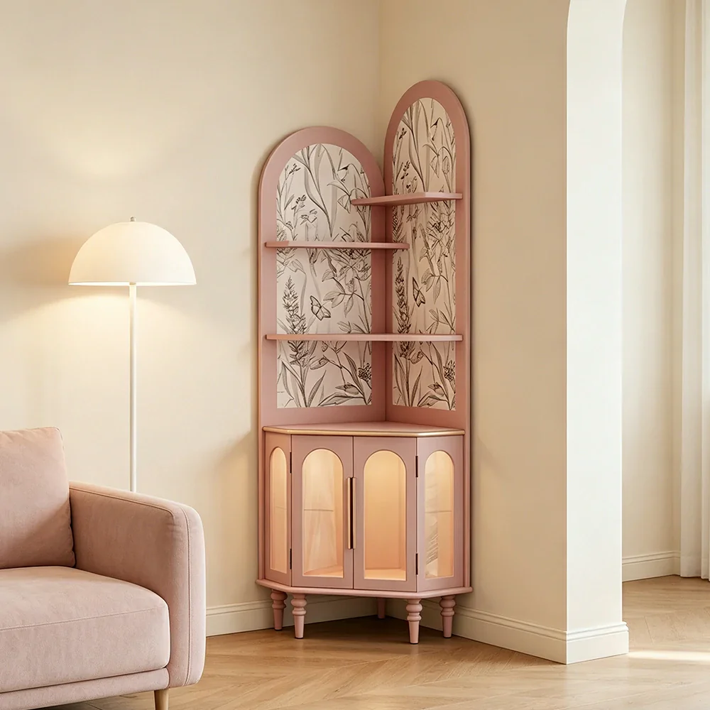 LUXORA Corner Storage Cabinet Multi-Layer Space Saving Organizer for Living Room Small Spaces - Pink - Image 4