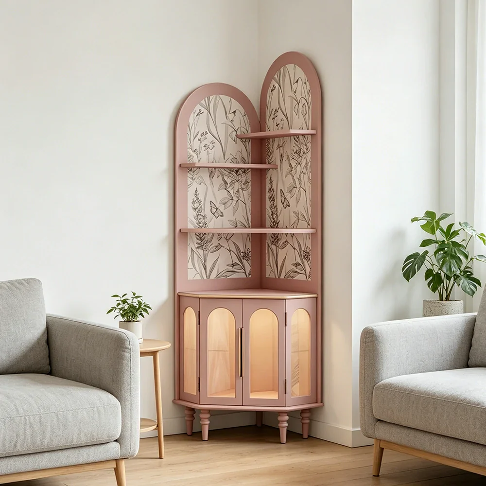 LUXORA Corner Storage Cabinet Multi-Layer Space Saving Organizer for Living Room Small Spaces - Pink - Image 5