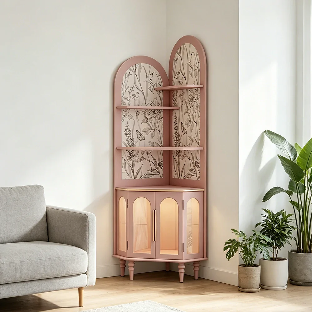 LUXORA Corner Storage Cabinet Multi-Layer Space Saving Organizer for Living Room Small Spaces - Pink - Image 6
