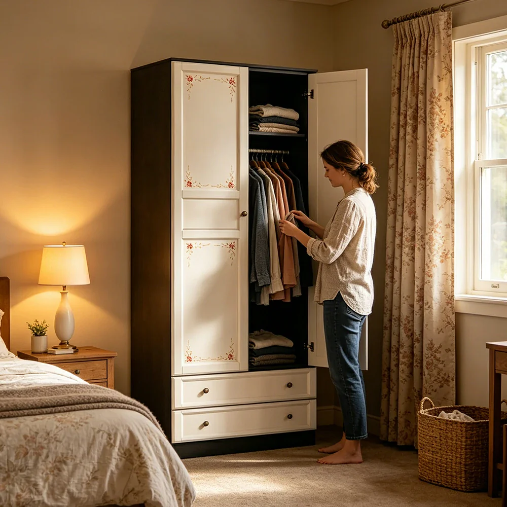 LUXORA Two Door Modular Full Wall Wardrobe Large Capacity Storage Cabinet for Bedroom Walk-In Closet - Beige - Image 7