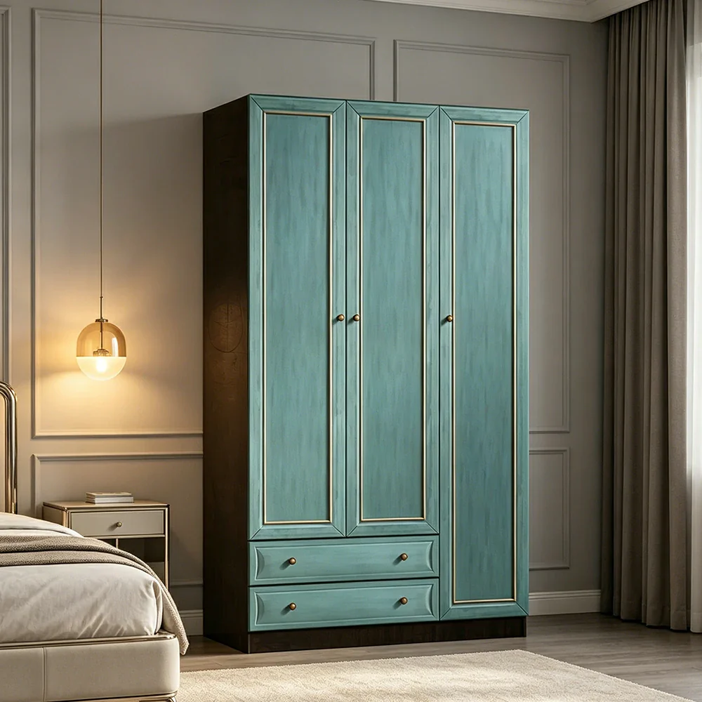 LUXORA Three Door Modular Full Wall Wardrobe Large Capacity Storage Cabinet for Bedroom Walk-In Closet - Blue - Image 2