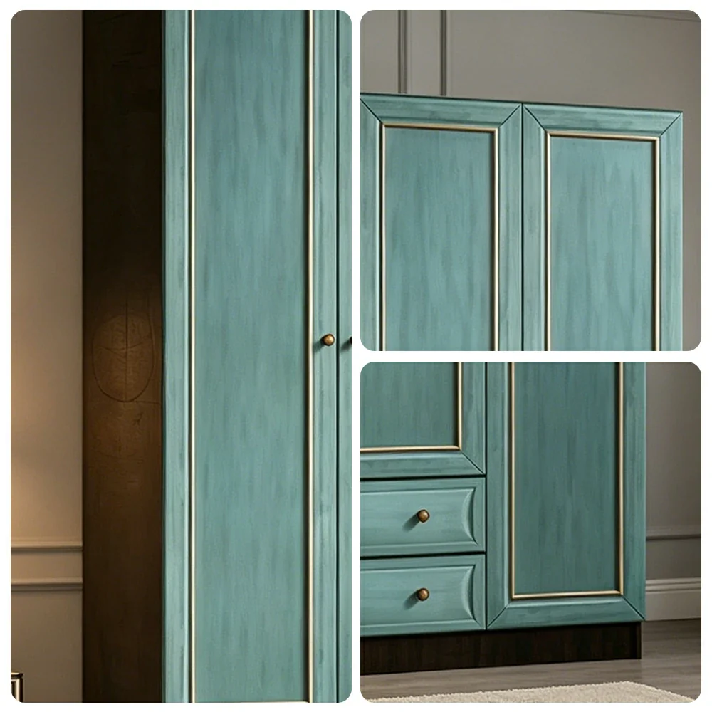 LUXORA Three Door Modular Full Wall Wardrobe Large Capacity Storage Cabinet for Bedroom Walk-In Closet - Blue - Image 3