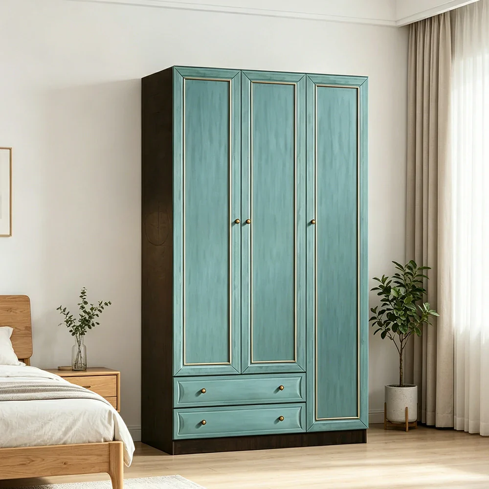 LUXORA Three Door Modular Full Wall Wardrobe Large Capacity Storage Cabinet for Bedroom Walk-In Closet - Blue - Image 4