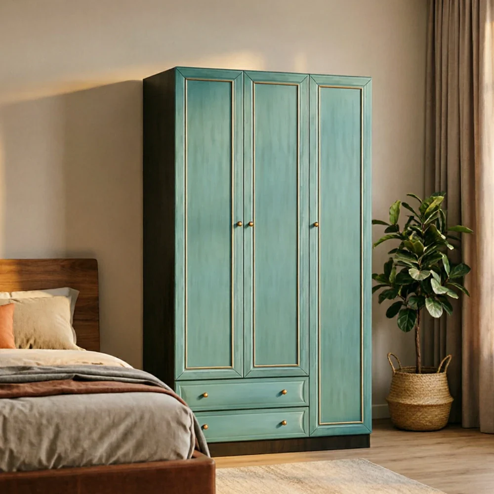 LUXORA Three Door Modular Full Wall Wardrobe Large Capacity Storage Cabinet for Bedroom Walk-In Closet - Blue - Image 5