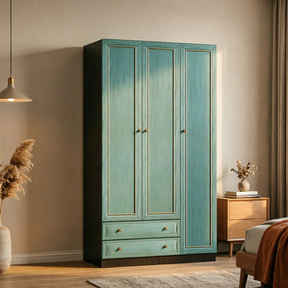 LUXORA Three Door Modular Full Wall Wardrobe Large Capacity Storage Cabinet for Bedroom Walk-In Closet - Blue - Image 6