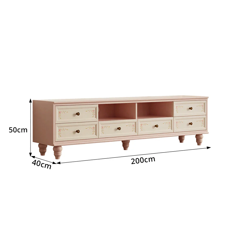 LUXORA Vintage Solid Wood TV Cabinet Handcrafted Storage Console for Living Room Entertainment Area - Pink - Image 8