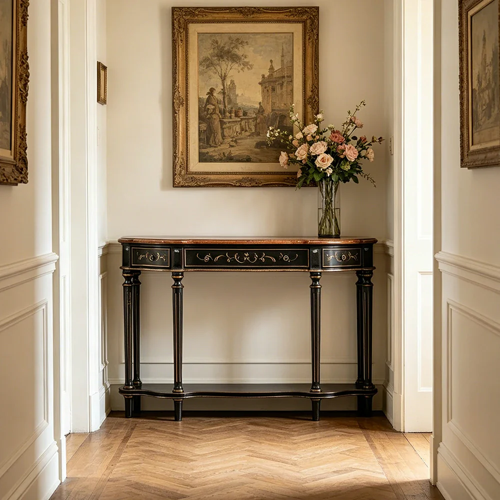 LUXORA Vintage Entryway Console Table Hand-Painted Solid Wood Accent Table for Hallway Living Room - Black - Image 2