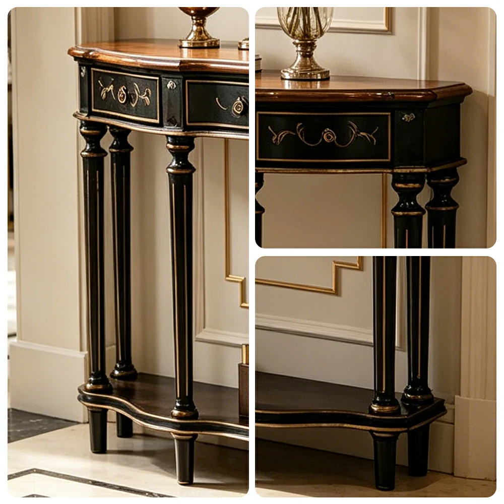 LUXORA Vintage Entryway Console Table Hand-Painted Solid Wood Accent Table for Hallway Living Room - Black - Image 3