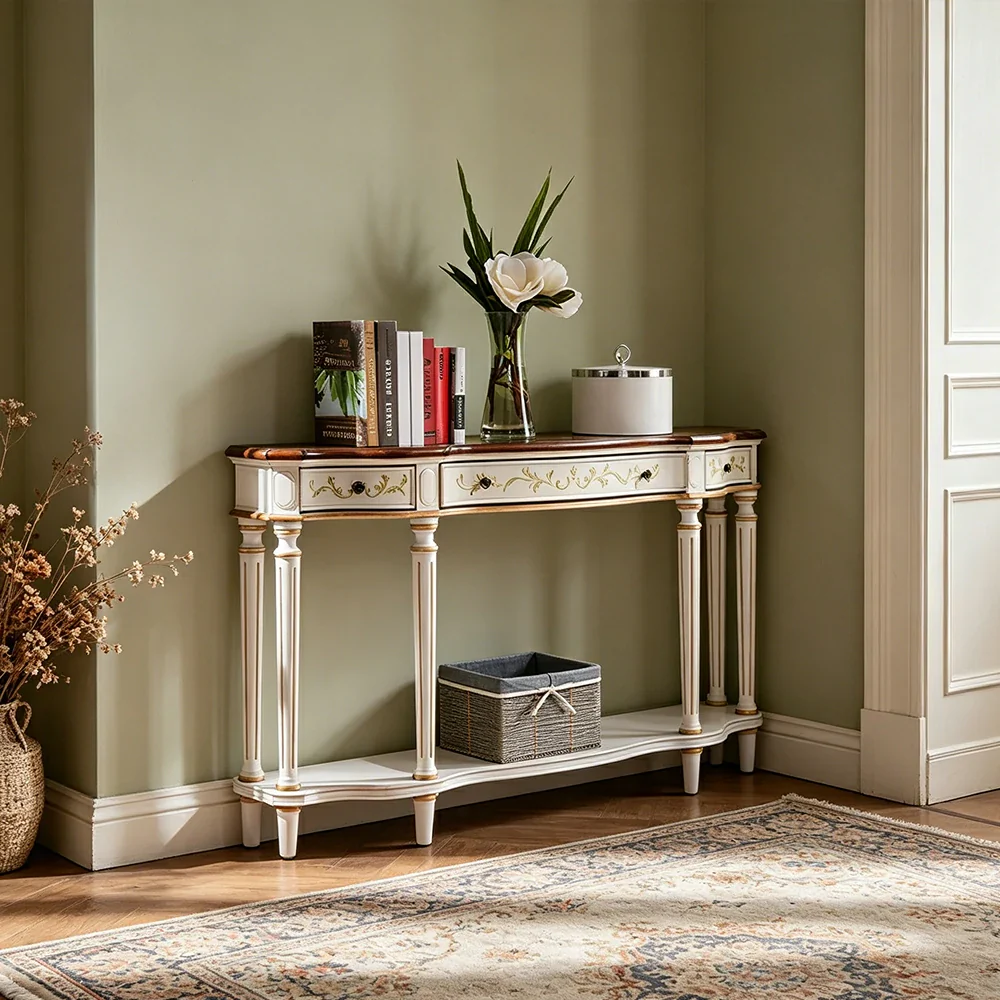 LUXORA Vintage Entryway Console Table Hand-Painted Solid Wood Accent Table for Hallway Living Room - White - Image 2