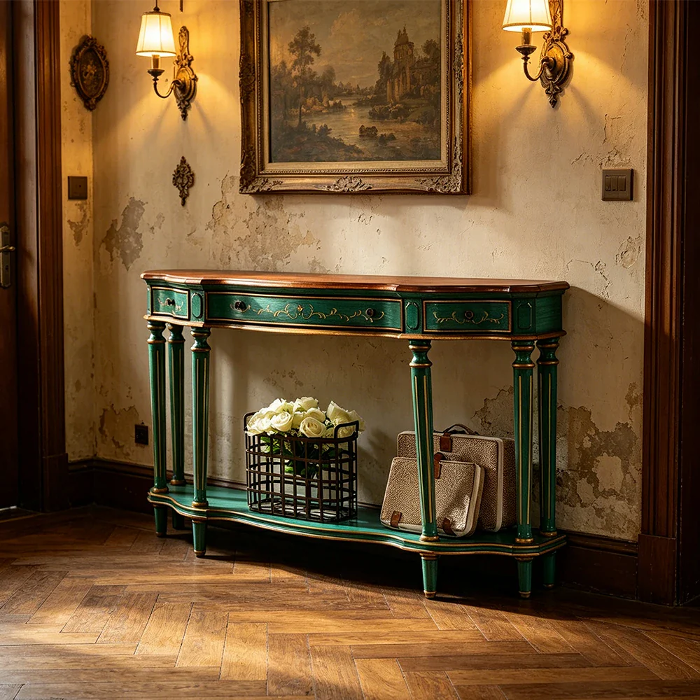 LUXORA Vintage Entryway Console Table Hand-Painted Solid Wood Accent Table for Hallway Living Room - Green - Image 2