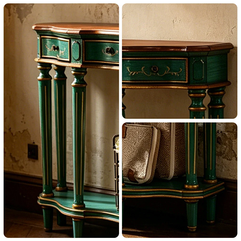 LUXORA Vintage Entryway Console Table Hand-Painted Solid Wood Accent Table for Hallway Living Room - Green - Image 3