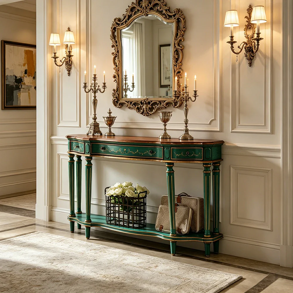 LUXORA Vintage Entryway Console Table Hand-Painted Solid Wood Accent Table for Hallway Living Room - Green - Image 4