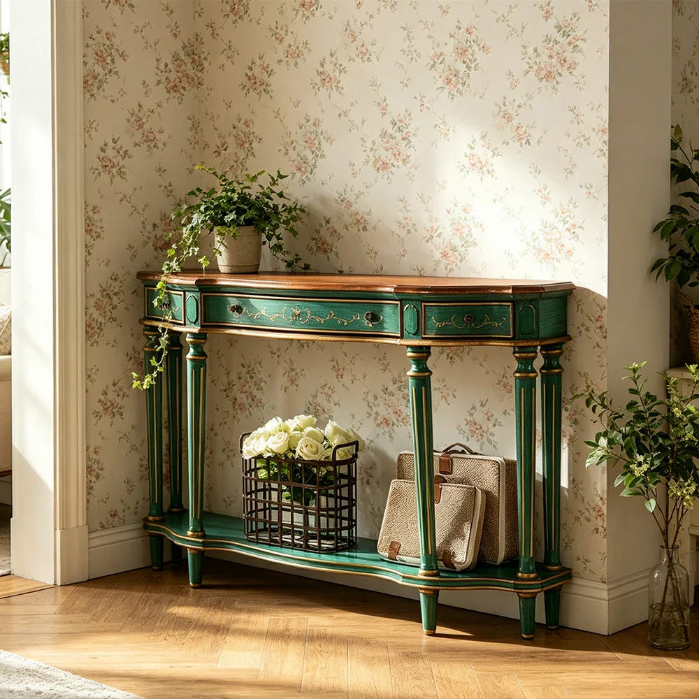 LUXORA Vintage Entryway Console Table Hand-Painted Solid Wood Accent Table for Hallway Living Room - Green - Image 5