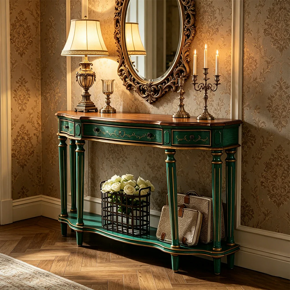 LUXORA Vintage Entryway Console Table Hand-Painted Solid Wood Accent Table for Hallway Living Room - Green - Image 6