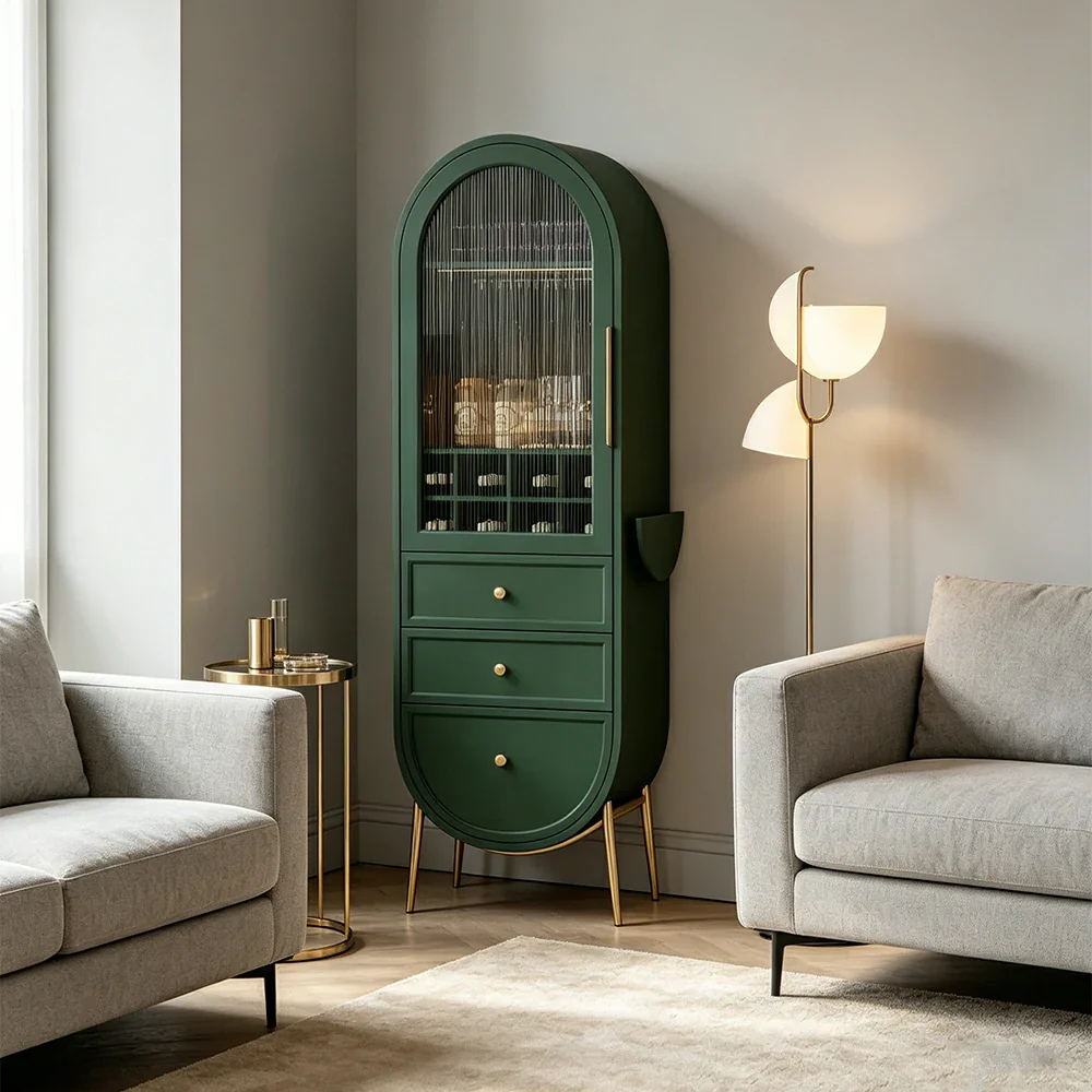 LUXORA Vintage Sideboard Wine Cabinet Metal Frame Storage Unit for Living Room Dining Room - Green - Image 2