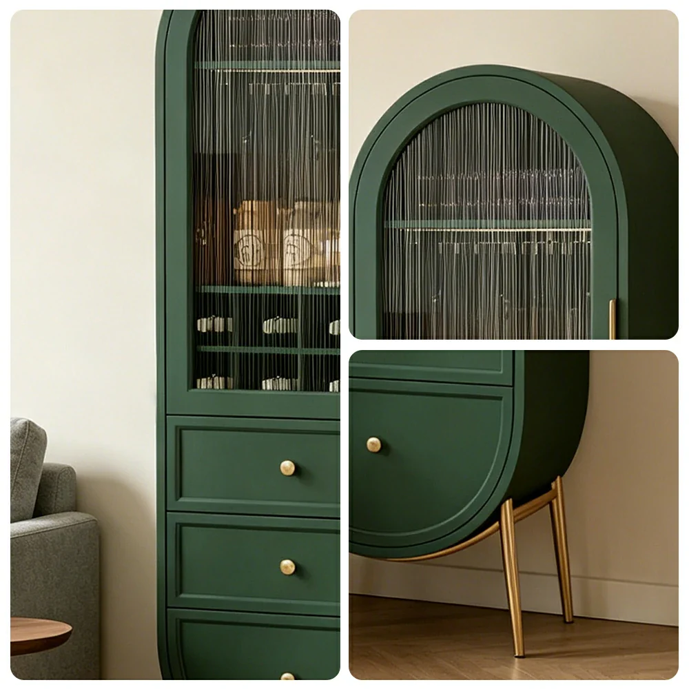 LUXORA Vintage Sideboard Wine Cabinet Metal Frame Storage Unit for Living Room Dining Room - Green - Image 3