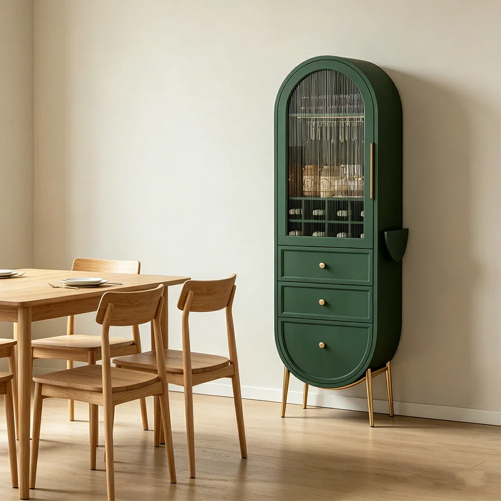LUXORA Vintage Sideboard Wine Cabinet Metal Frame Storage Unit for Living Room Dining Room - Green - Image 4