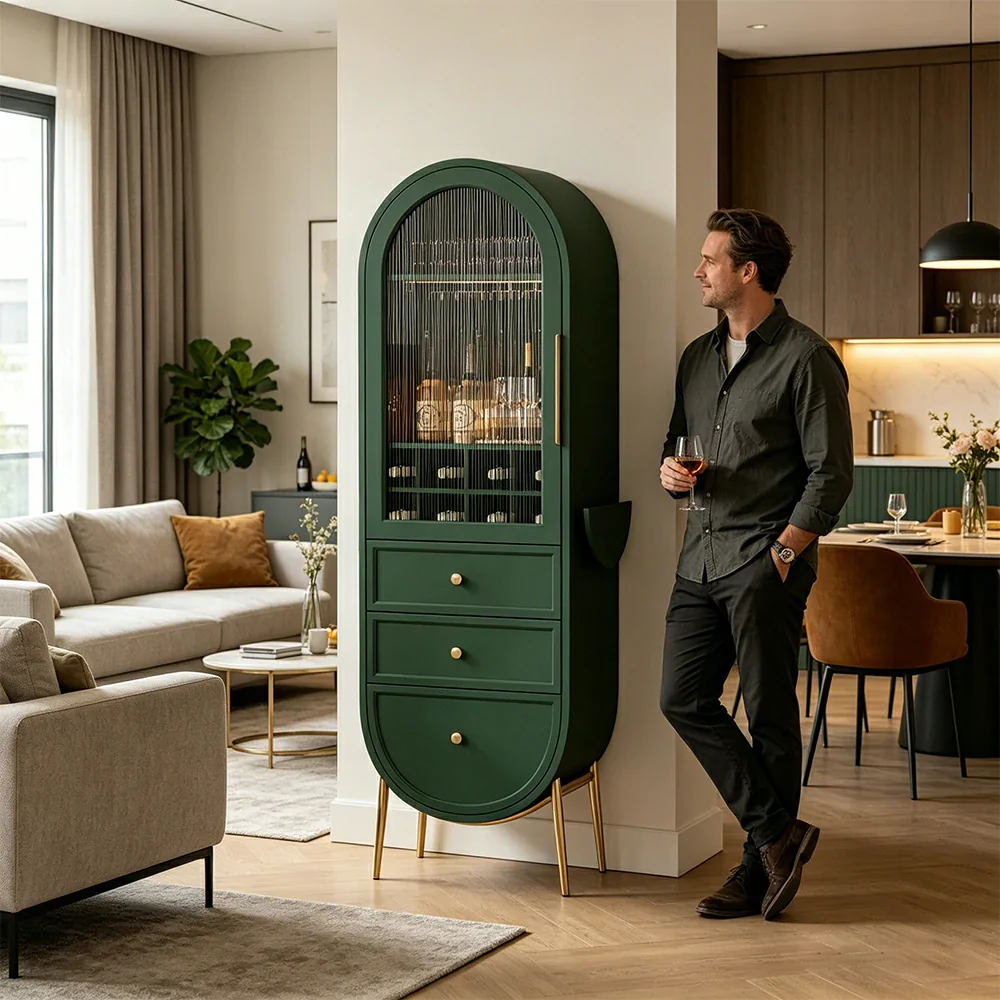LUXORA Vintage Sideboard Wine Cabinet Metal Frame Storage Unit for Living Room Dining Room - Green - Image 7