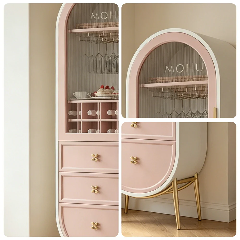 LUXORA Vintage Sideboard Wine Cabinet Metal Frame Storage Unit for Living Room Dining Room - Pink - Image 3