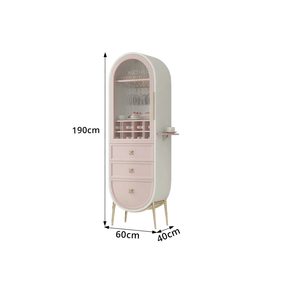 LUXORA Vintage Sideboard Wine Cabinet Metal Frame Storage Unit for Living Room Dining Room - Pink - Image 8