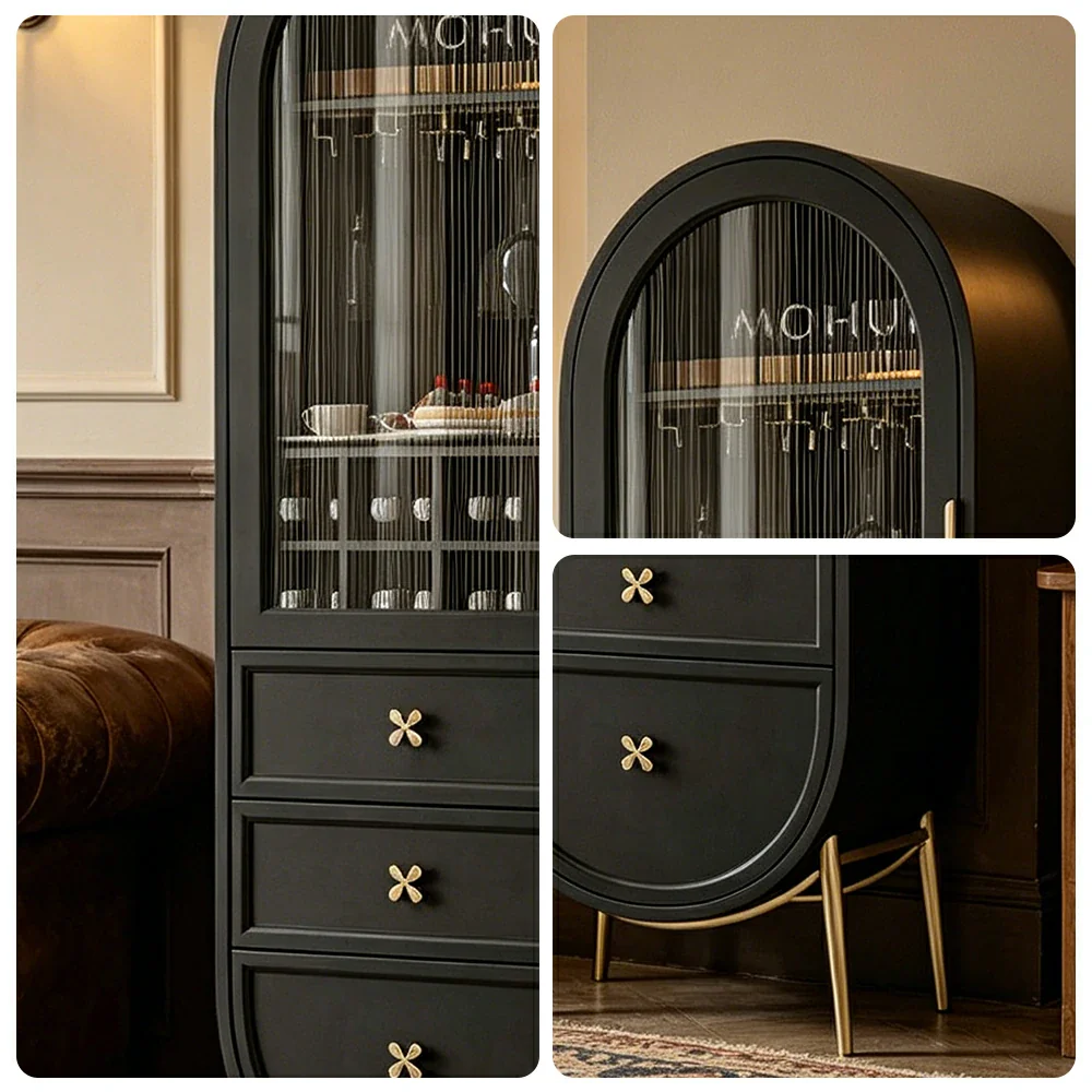 LUXORA Vintage Sideboard Wine Cabinet Metal Frame Storage Unit for Living Room Dining Room - Black - Image 3