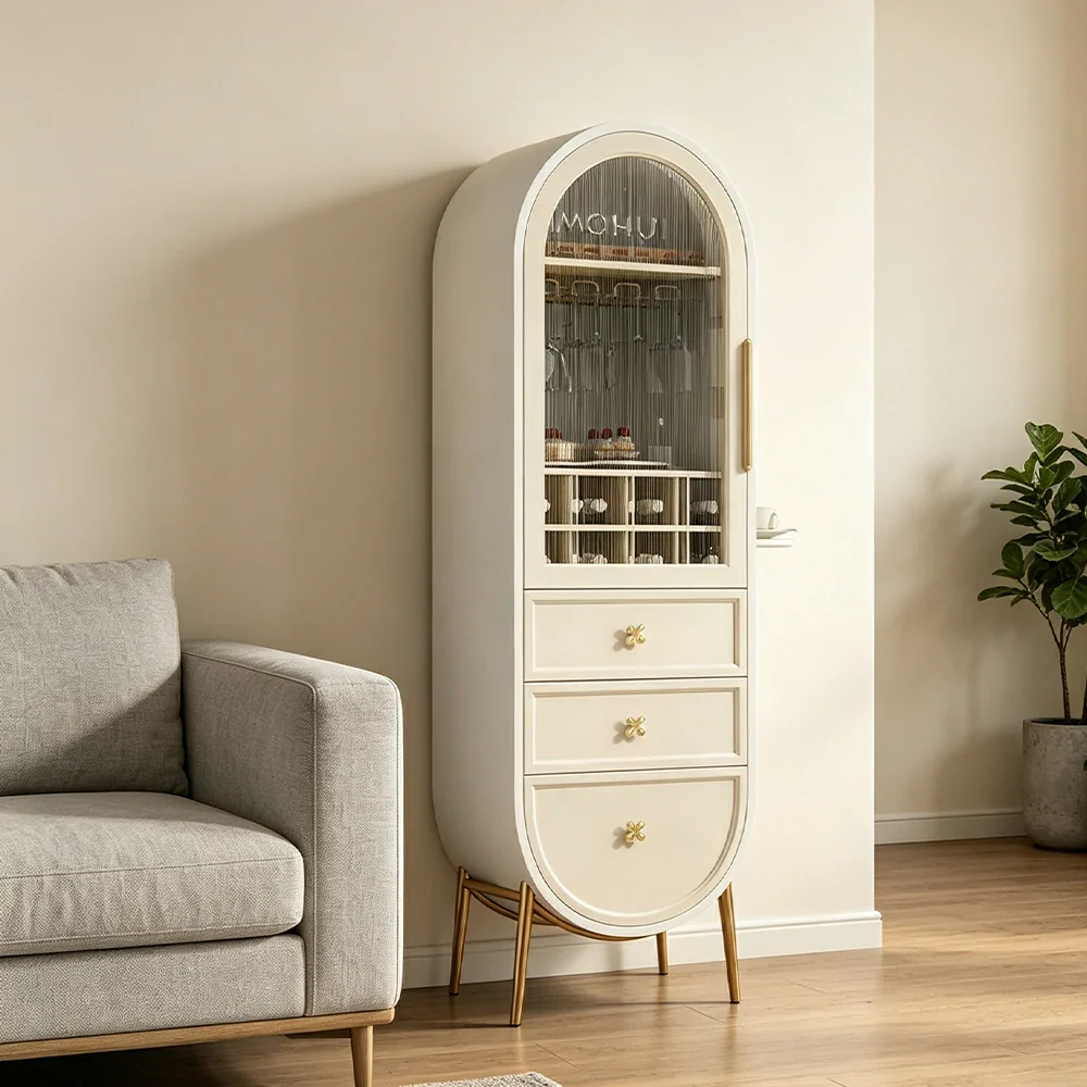 LUXORA Vintage Sideboard Wine Cabinet Metal Frame Storage Unit for Living Room Dining Room - Beige - Image 5