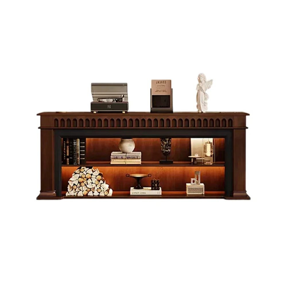 LUXORA 150/180/200cm Fireplace TV Stand Console Table Solid Wood Storage Cabinet Open Shelf Mantel Entertainment Unit
