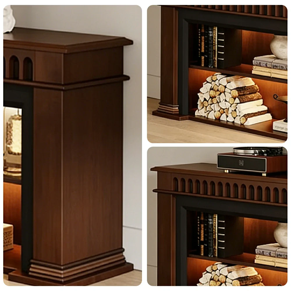 LUXORA 150/180/200cm Fireplace TV Stand Console Table Solid Wood Storage Cabinet Open Shelf Mantel Entertainment Unit - Image 3