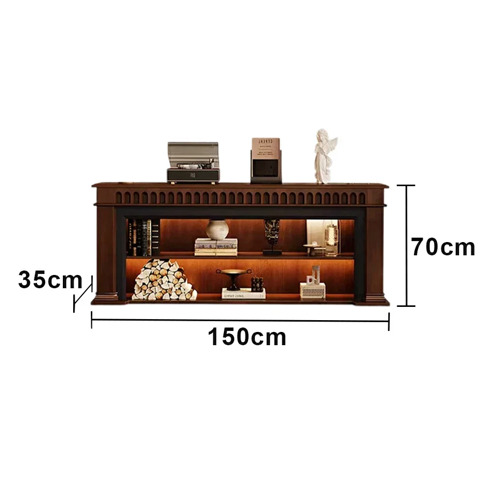 LUXORA 150/180/200cm Fireplace TV Stand Console Table Solid Wood Storage Cabinet Open Shelf Mantel Entertainment Unit - Image 5